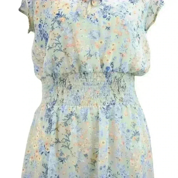 Gypsies & Moondust Green Floral Midi Dress Elastic Waist Cap Sleeve Size Medium - Picture 7 of 7